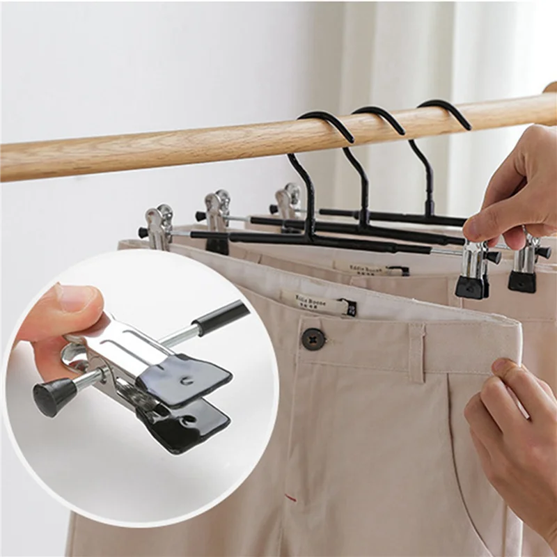 

【HOT】Skirt Hangers - Trouser Hangers With Clips 10 Pack Clip Hangers Adjustable Non-Slip Hangers For Trousers Pants Clothes