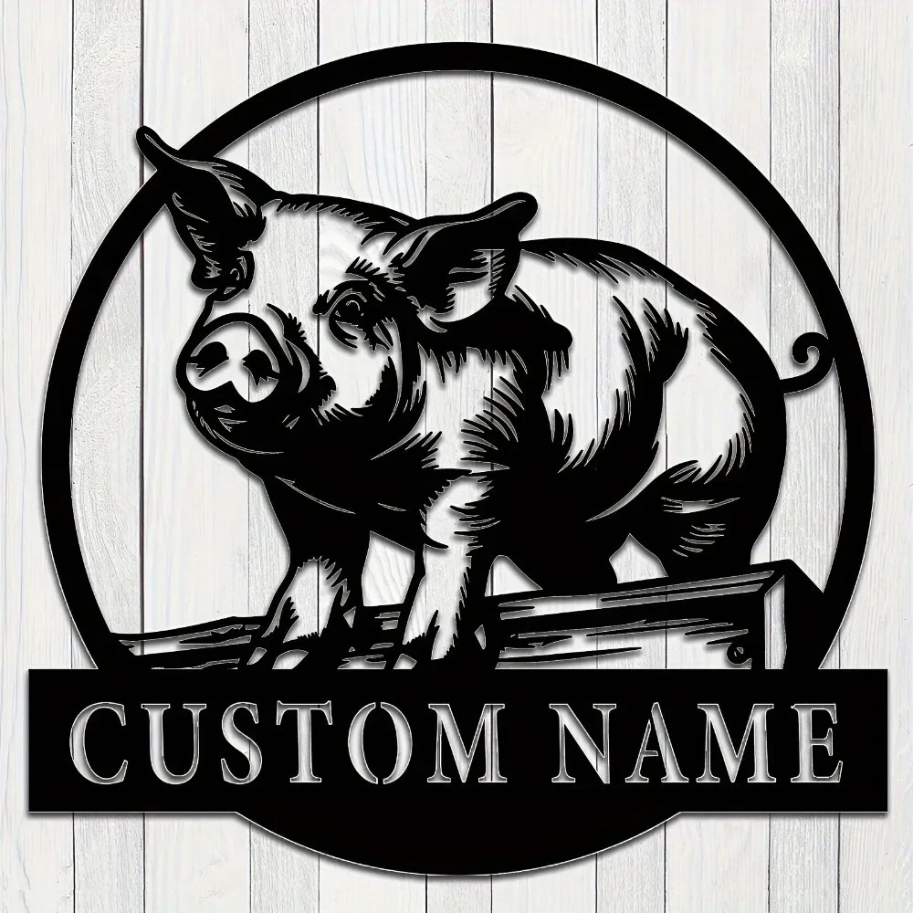 Unrivaled Custom Pig Metal Sign. Family Name Inscribed. Tailored for Home, Restaurant. Rustic Holiday Gift.