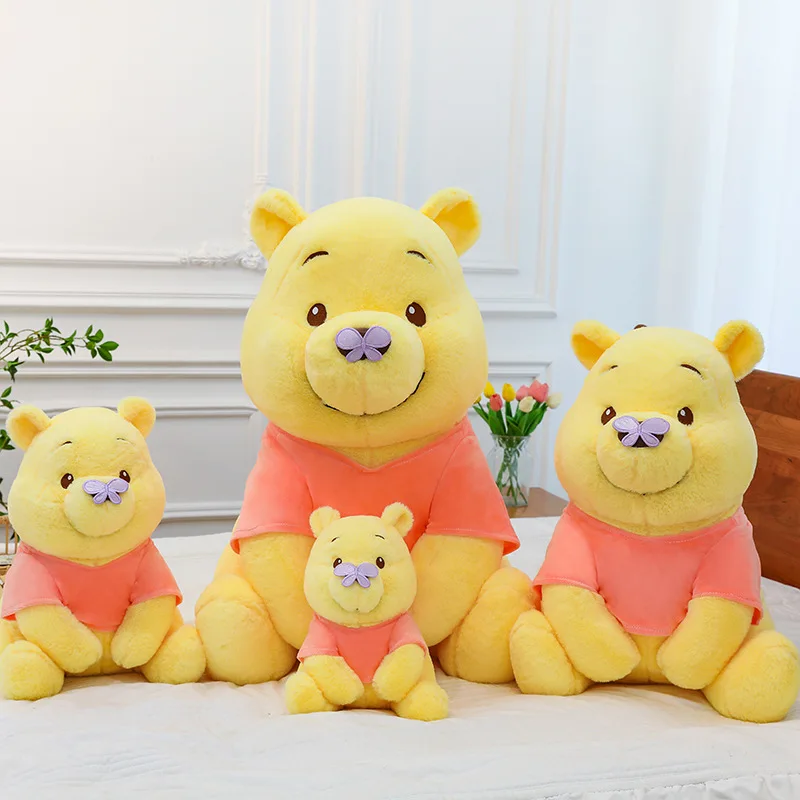 Disney New Bow Winnie the Pooh Plush Stuffed Toy Cartoon Soft Bear Girl Hugs Sleeping Doll Birthday Gift Kawaii Room Decoration