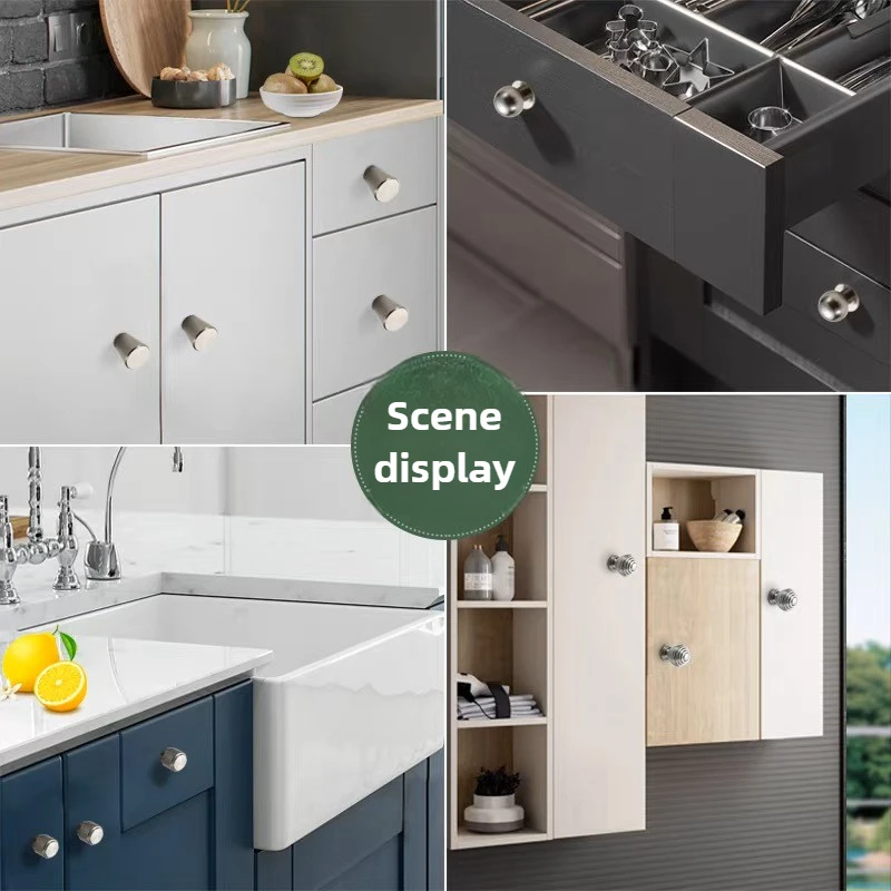 Silver Aluminum Single Hole Handle Kitchen Cabinet Furniture Small Door Handle Home Decoration Modern Wardrobe Drawer Round Knob