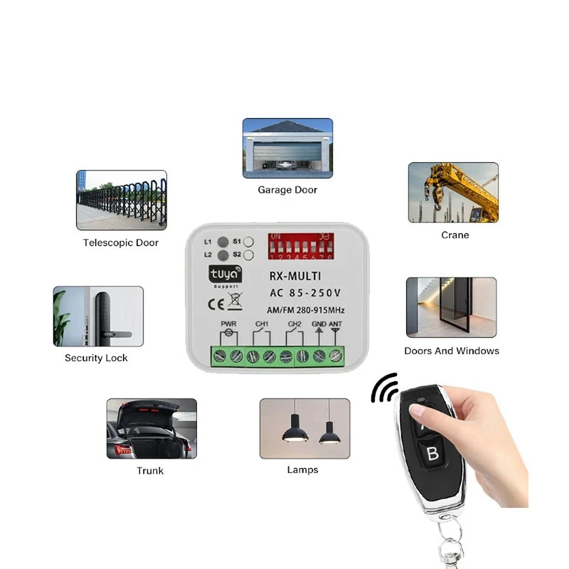 باب المرآب استقبال عن بعد التيار المتناوب 85-250 فولت العالمي تويا واي فاي باب المرآب استقبال RX-متعدد 280-915 ميجا هرتز بوابة التبديل للحياة الذكية