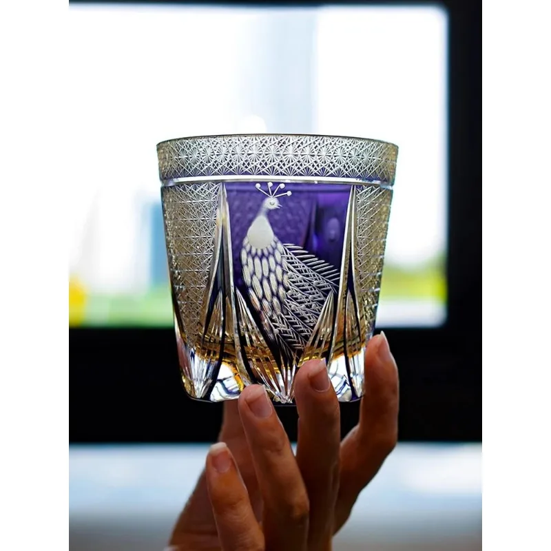 Peacock Whiskey Crystal Glass Luxury Edo Kiriko Glassware Wine Relish Cup Purple Whisky Rock Tumbler Cognac Brandy Snifter Mug