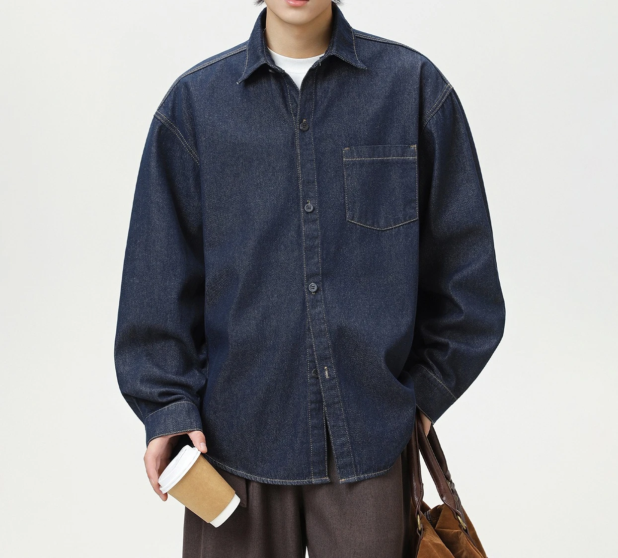 

Retro Original Cow Long-sleeved Shirt Men's 26 Spring New Loose Casual Washed Denim Shirt Jacket