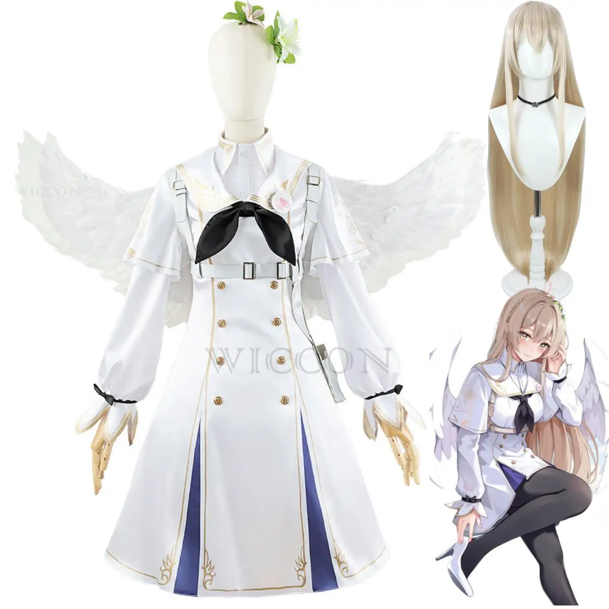 

Anime Game Blue Archive Kirihuji Nagis Cosplay Costume Project MX Wig White Dress Uniform Wing Woman Kawaii Birthday Party Suit