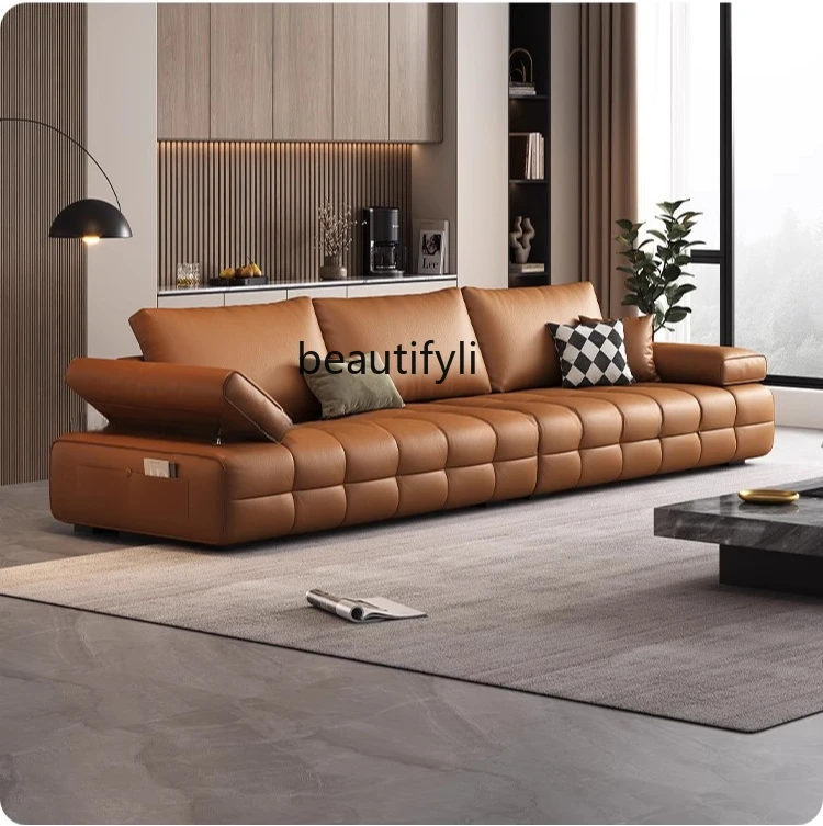 Modern Simple Light Luxury First-Layer Cowhide Leather Sofa for Small Apartments Comfortable Elegant Design