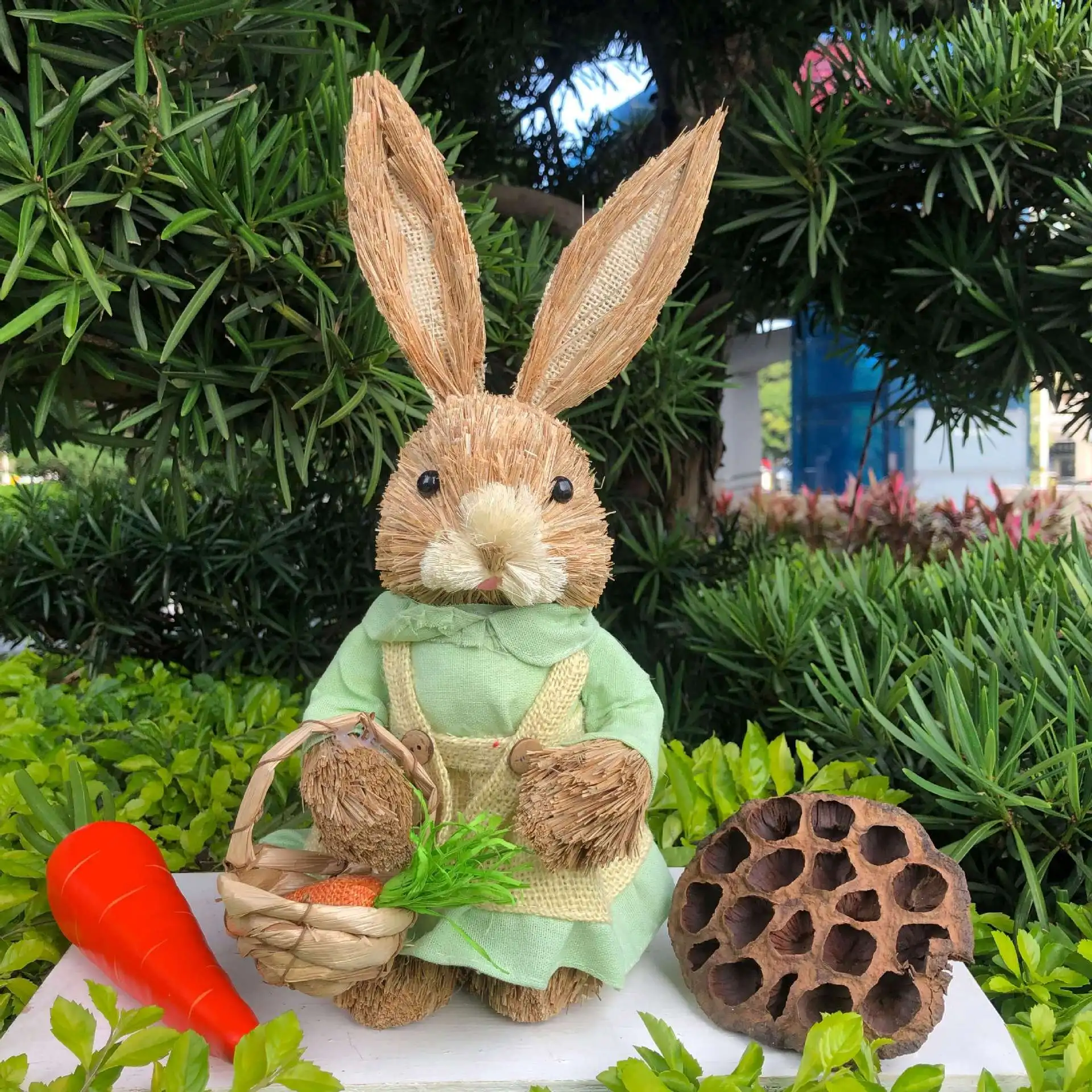 1/2PCS Height 35cm Easter Cute Straw Bunny Decoration Rustic Home Decoration Party Desktop Decorations Handmade Decorations