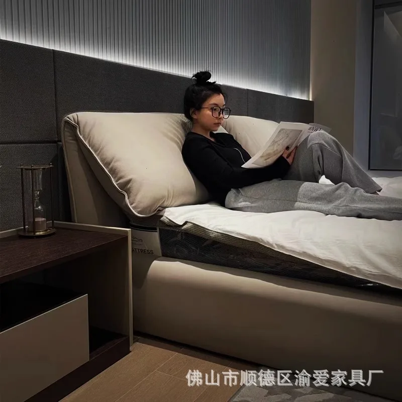 Elephant ear floor-to-ceiling leather bed Italian minimalist first layer cowhide size apartment master bedroom double bed leathe