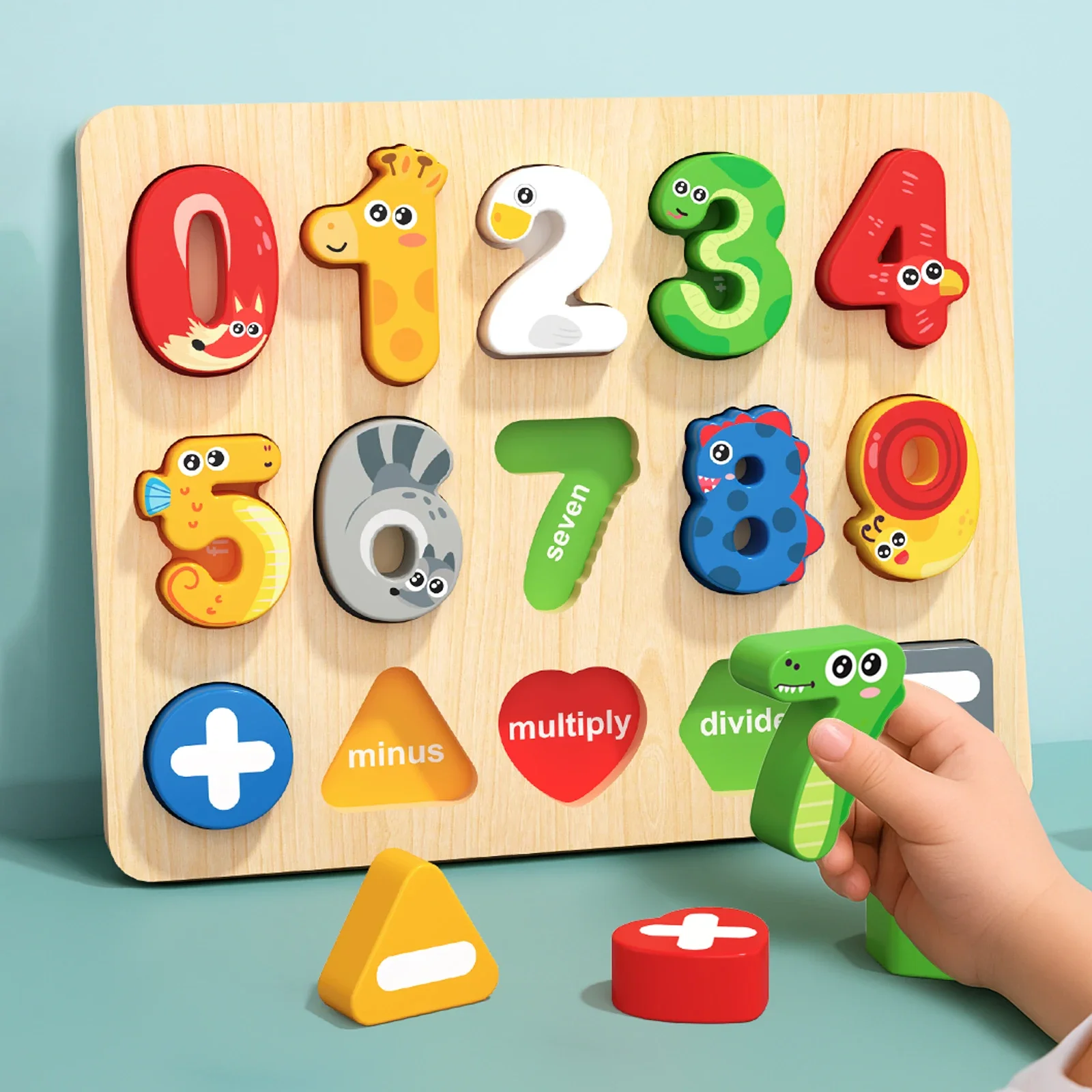 Montessori Wooden Toys 3D Colorful Alphabet Number Puzzle Puzzles Matching Games Early Education Mathematics Shape Cognition