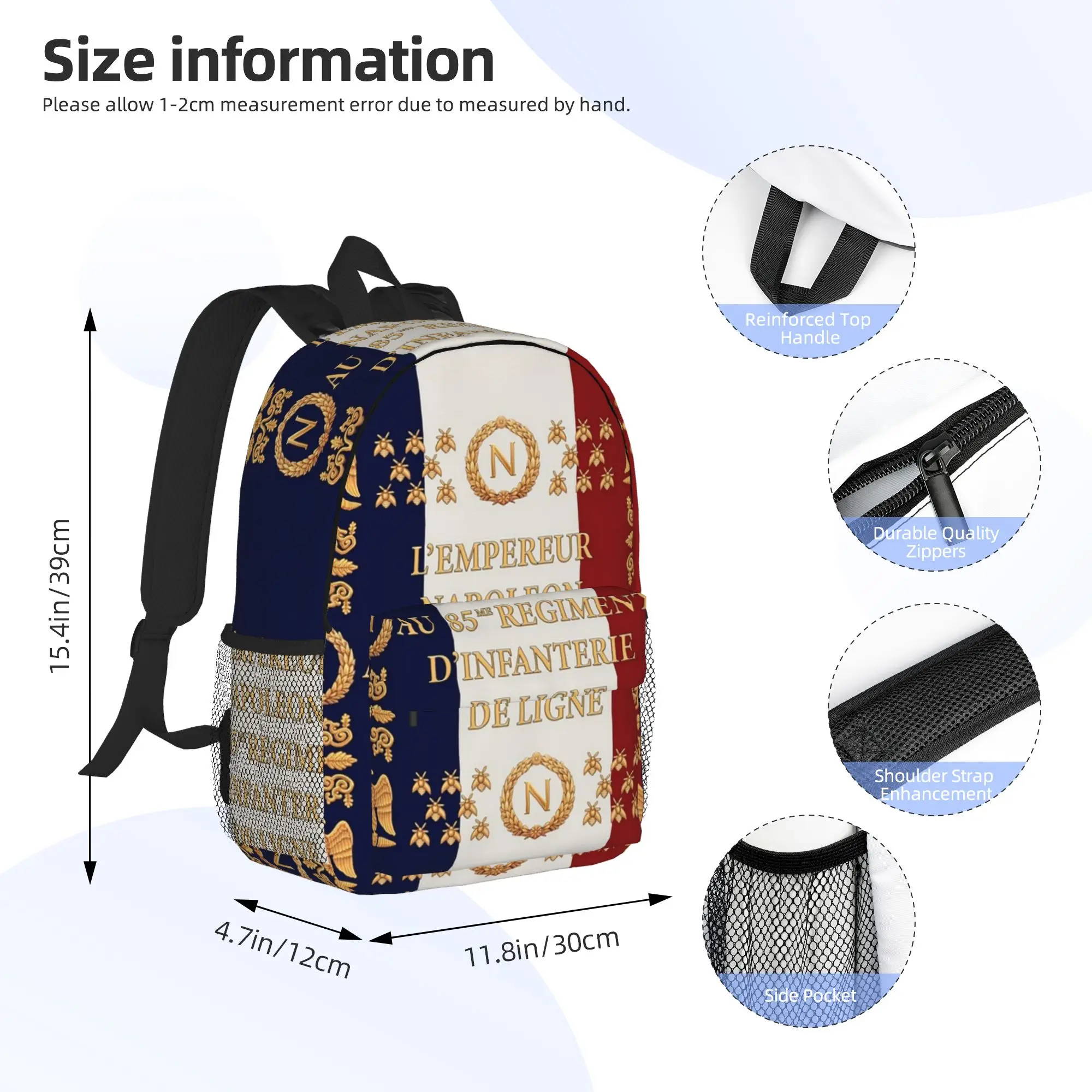 Napoleonic French 85th Regimental Flag Backpack Hot Sale Daypack  Boys Girls BookBag Shoulder Bags for Men Women School Bag