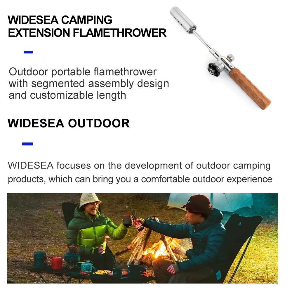 Widesea Camping Long Flame Igniter Outdoor Portable Wooden Handle Burner Picnic BBQ Gas Tank Spray Gun Removable Stove Toolkit