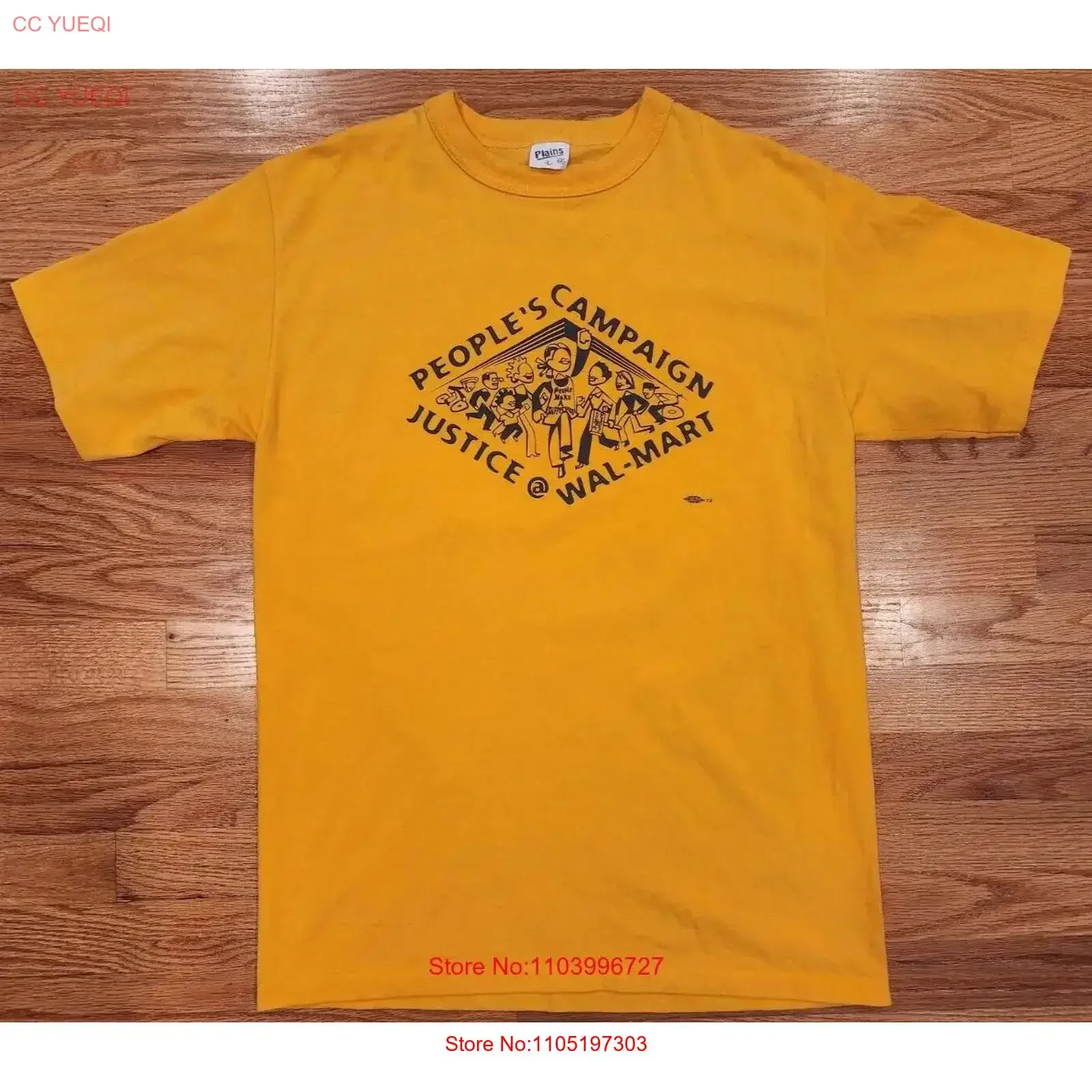 تي شيرت Justice WalmarT للحملة الشعبية مقاس L مزدوج الجوانب مملوكة مسبقًا في التسعينيات توحيد عتيق برسومات مغسولة ممتدة وناعمة