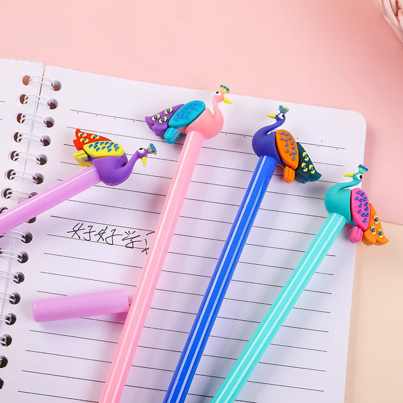 

12/60 Pcs Wholesale Cute Creative Cartoon Peacock Neutral Pen Creative Animal Black Water-based Pen Student Writing Stationery