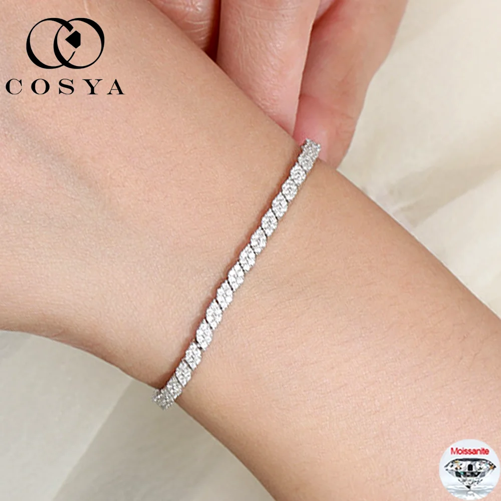

COSYA Full Moissanite Diamond Tennis Bracelet S925 Silver For Women Men Fine Sparkling D Color VVS1 Lab Diamond Fine Jewelry