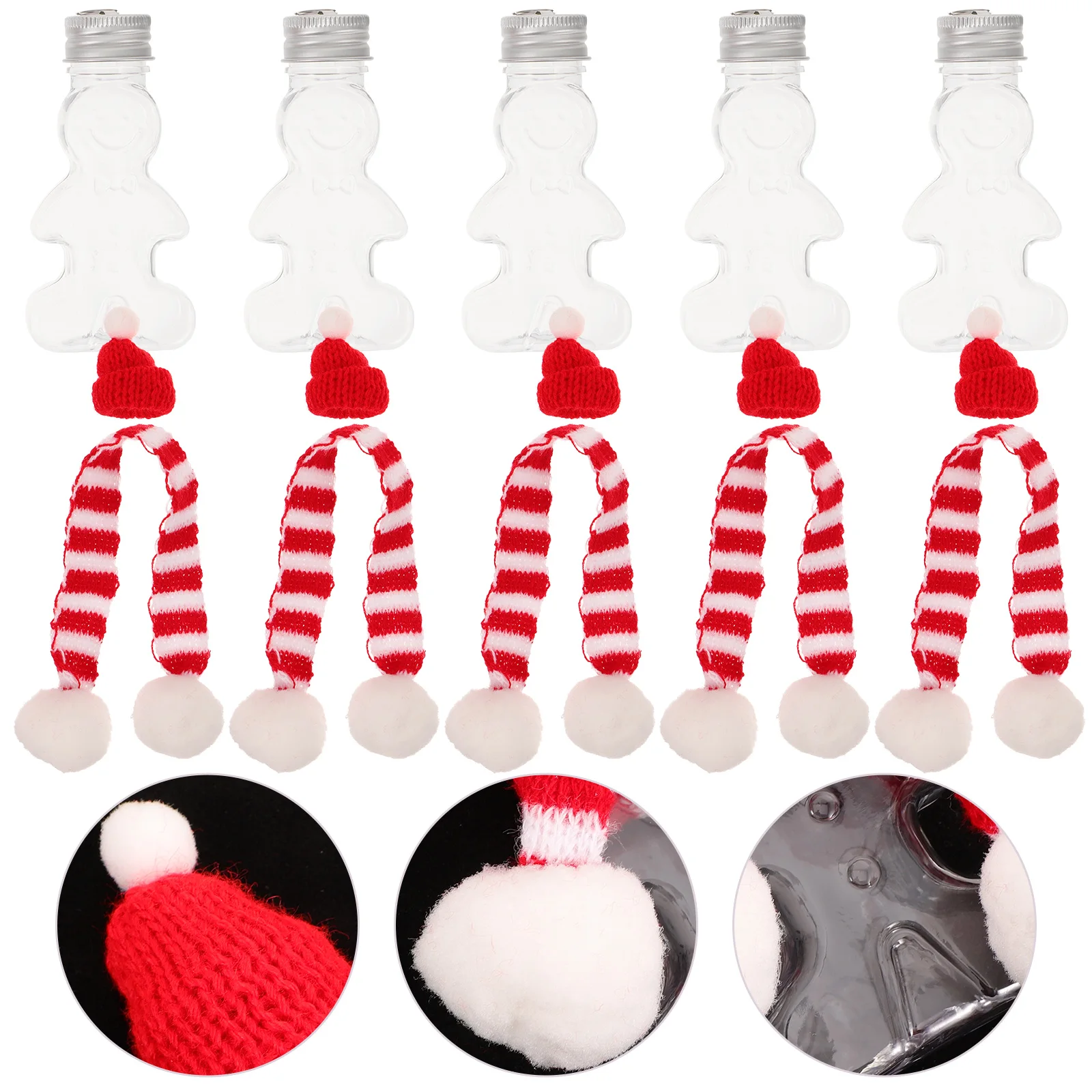 

5pcs Christmas Beverage Bottles Gingerbread Man Juice Bottle 50Ml Empty Plastic Drink Bottle Airtight Reusable For Party Gift