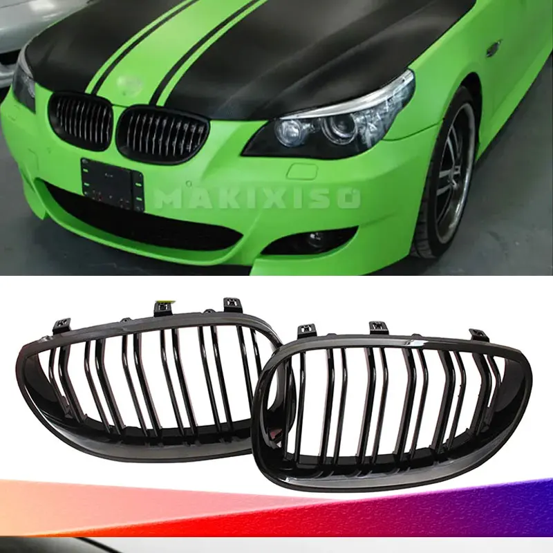 

1 Pair Gloss Black Front Kidney Grill Double Slat Double Line Grille for BMW E60 E61 5 Series 2003-2010 Car Accessories Coupe