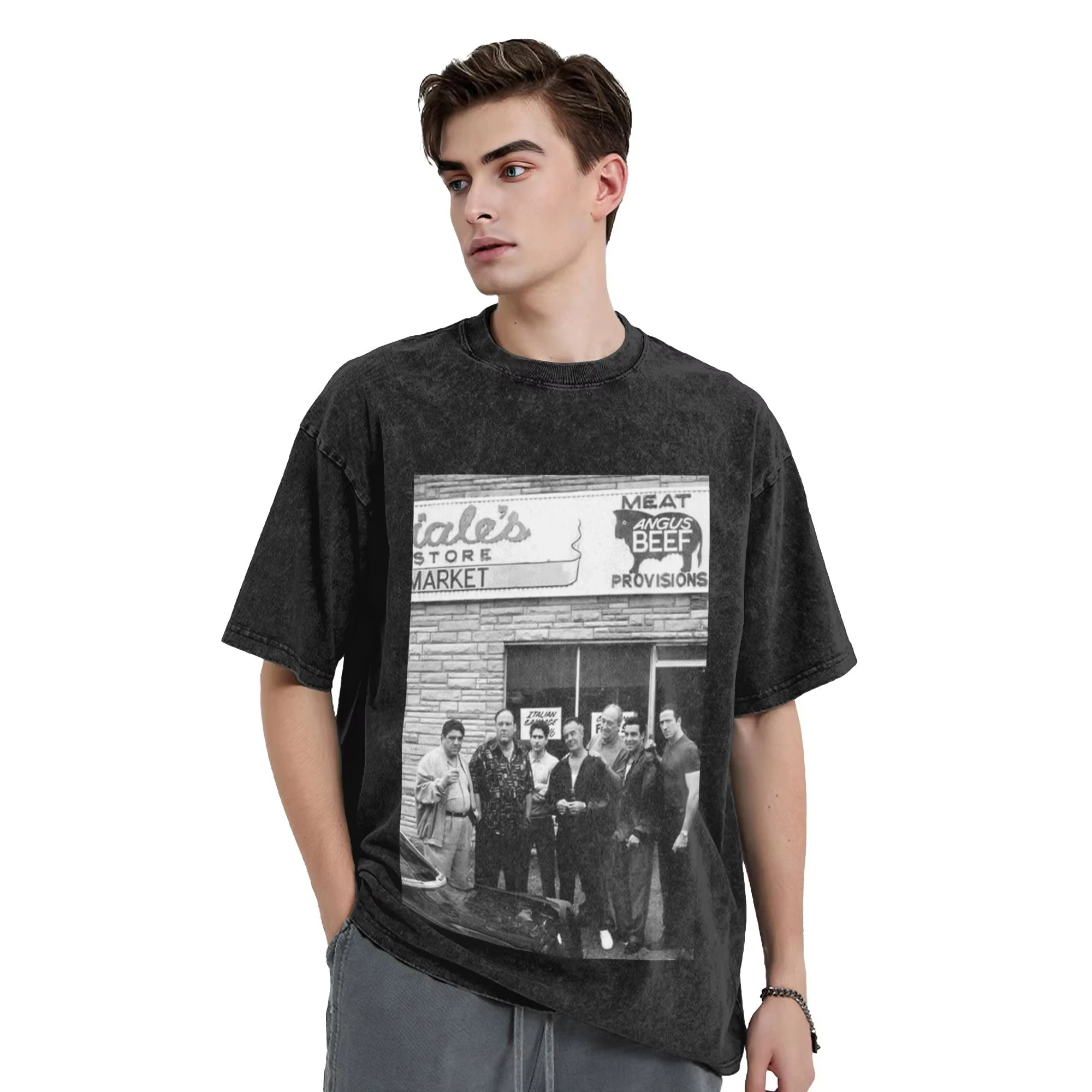 2025 زوجين تي شيرت سوبرانوس الأسرة غسلها تي شيرت الهبي الصيف تي شيرت خمر نمط ملابس قطنية حجم كبير 3XL