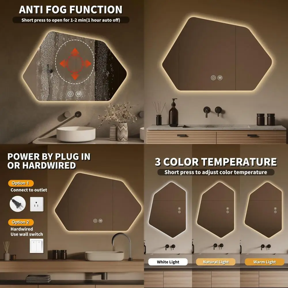 

24 x 36 LED-Illuminated Vanity Mirror with 3 Color Temperatures and Anti-Fog Backlighting