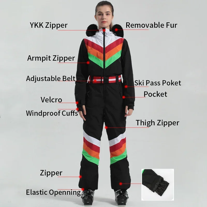 Macacão de esqui feminino, terno de neve feminino, macacão snowboard, agasalho de pele, roupas com capuz de montanha, exterior, inverno, 1 pc, 2022