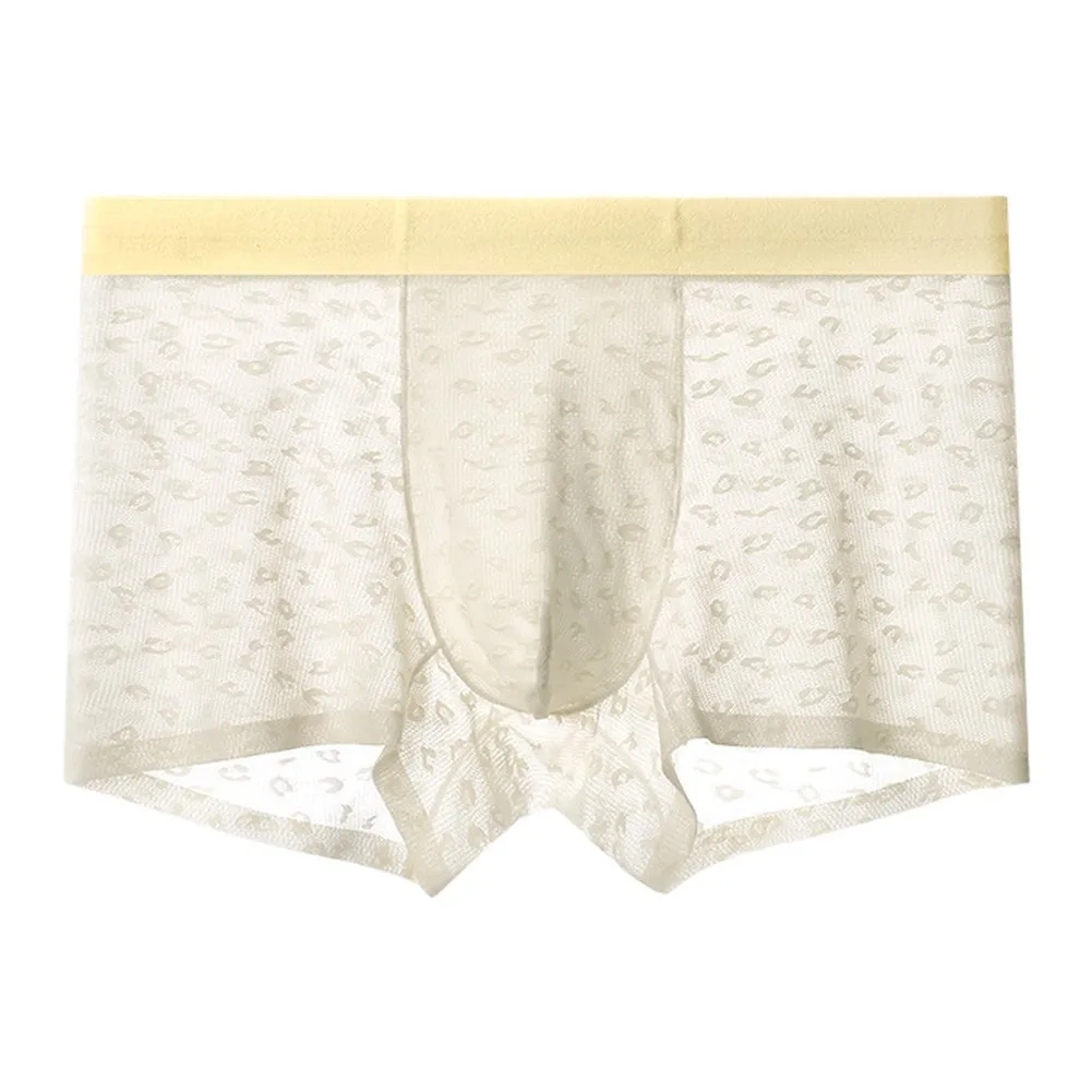 Men's Boxer Ice Silk Underwear Mesh Thin Breathable Briefs Solid  For Color Panties See Through Mesh Boxer Briefs