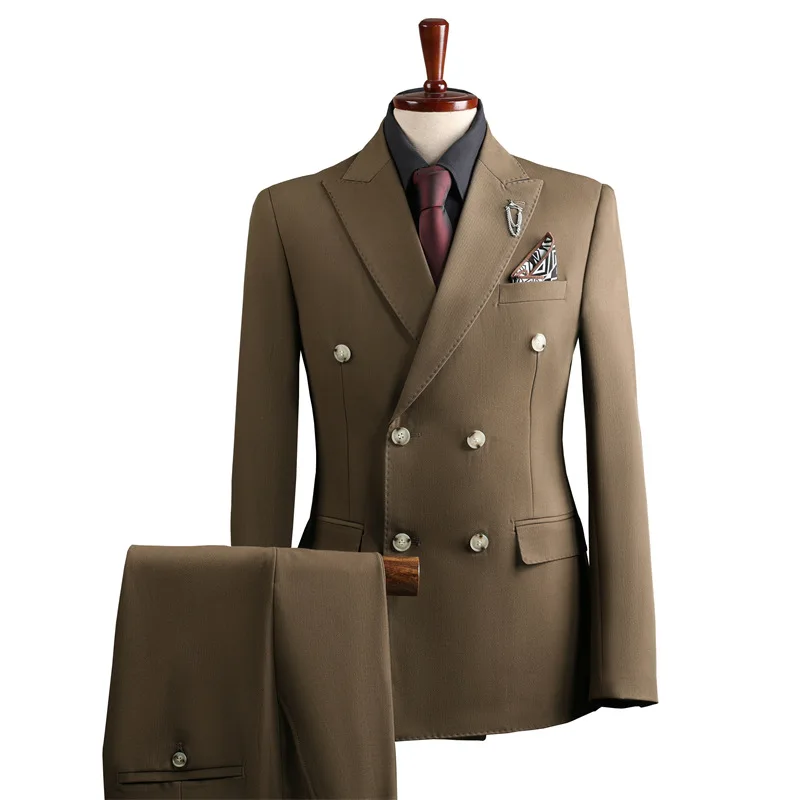 

Men Elegant Slim Fit Wedding Suit 2 Piece Set Formal Groomsman Double Breasted Blazer Pants Business Banquet Party Outfits
