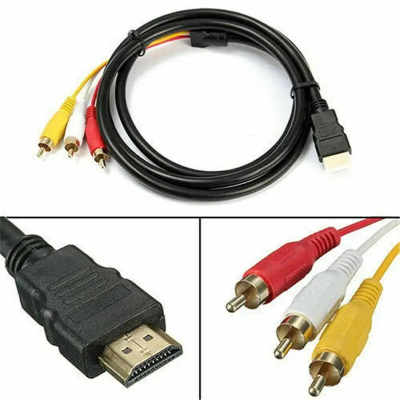 كابل HDMI إلى RCA، 1080P 5ft HDMI ذكر إلى 3-RCA فيديو صوت AV كابل موصل محول جهاز إرسال أحادي الاتجاه للتلفزيون HDTV DVD #6