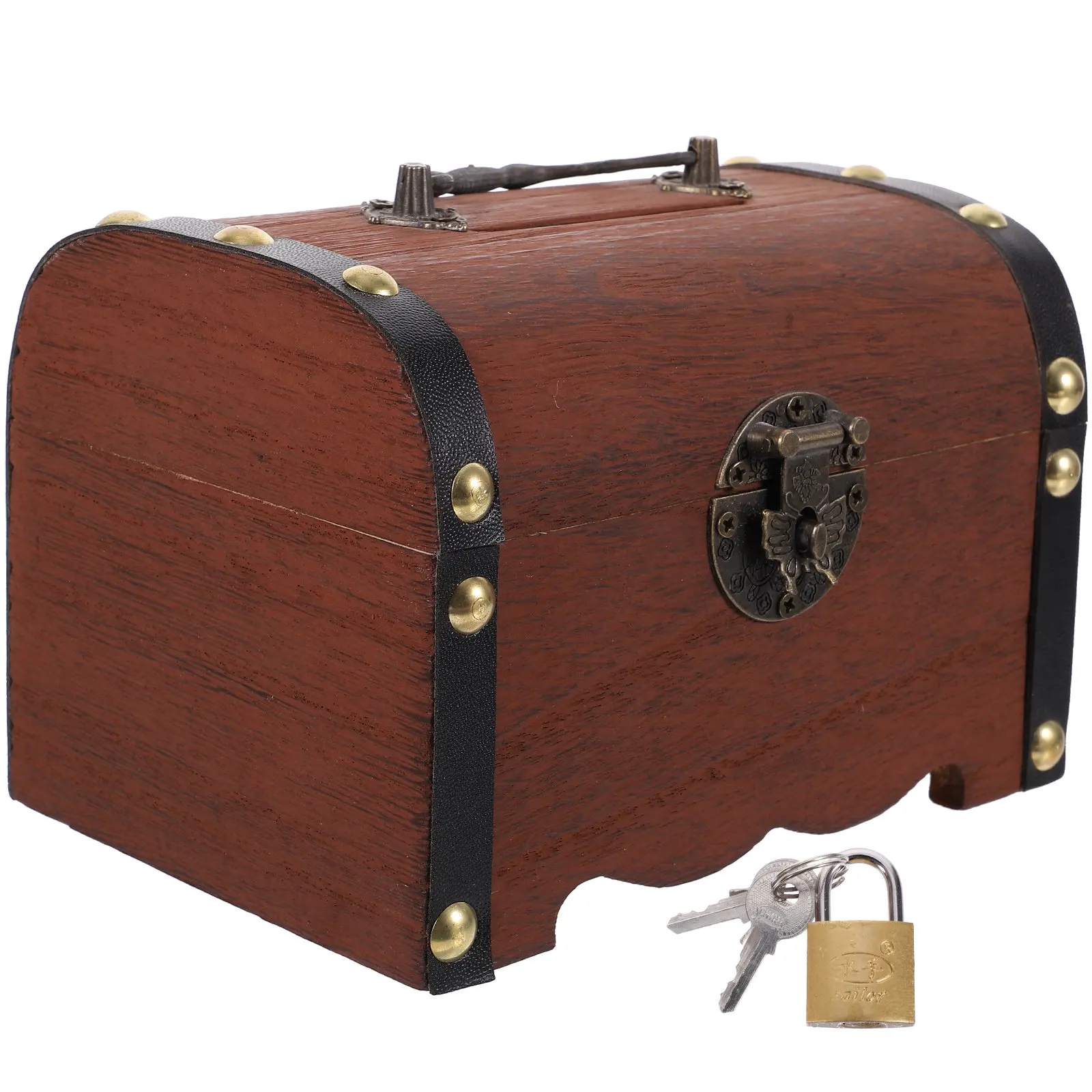 

Retro Wooden Piggy Bank Lock Vintage Money Box for Kids Daily Savings Treasure Chest Desktop Decor Coin Jar