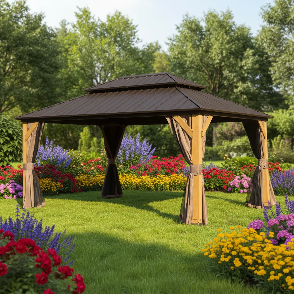 Waterproof Double Roof Custom Size Pergola Outdoor Pavilion Aluminum Frame Garden Hardtop Gazebo For Patio Backyard