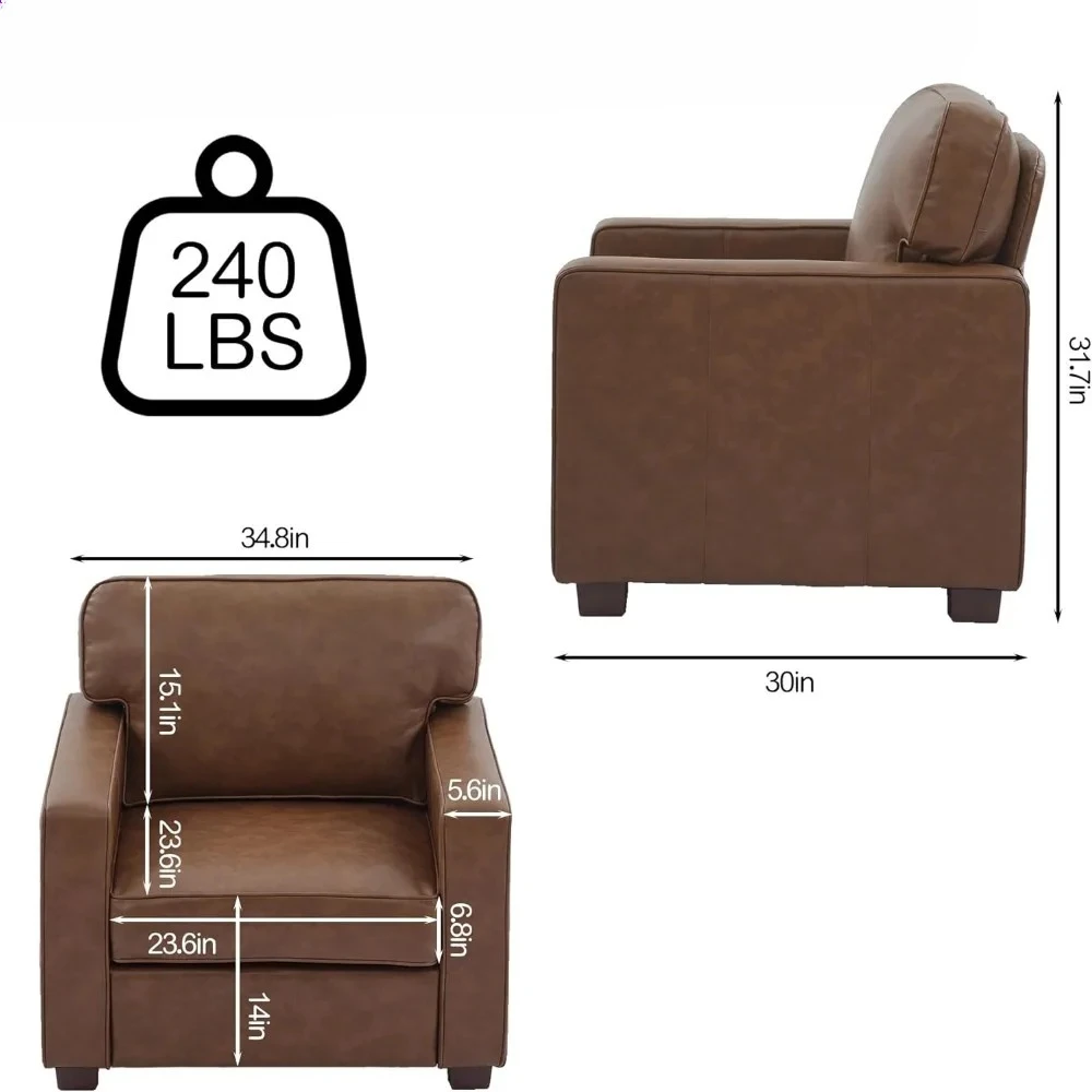 Set of 2  Modern  Faux Leather Sofa Couch - High-Density Foam & Built-in Springs Cushions with Solid Wood Legs