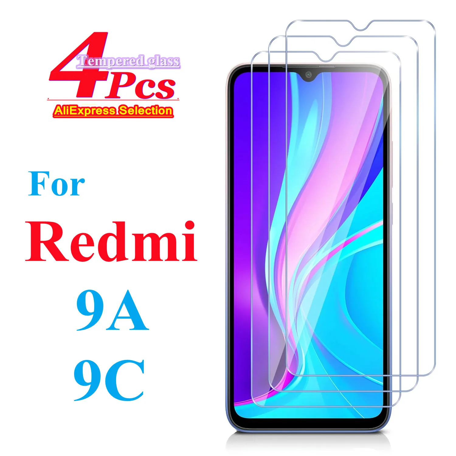 

2/4 piece high-definition tempered film HD+Xiaomi high-quality tempered glass For Redmi 9A 9C screen protector glass film ﻿