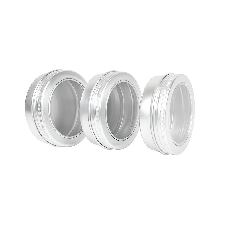 200 Uds. Contenedor de bálsamo labial de Metal de aluminio plateado redondo de 100ml, lata de almacenamiento, tarro de aluminio con tapa de ventana