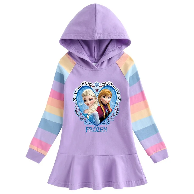 Disney Girls Dress Quality Cotton autunno Rainbow abbigliamento per bambini manica lunga bambini Bluey Frozen Elsa Clothes gonna con cappuccio