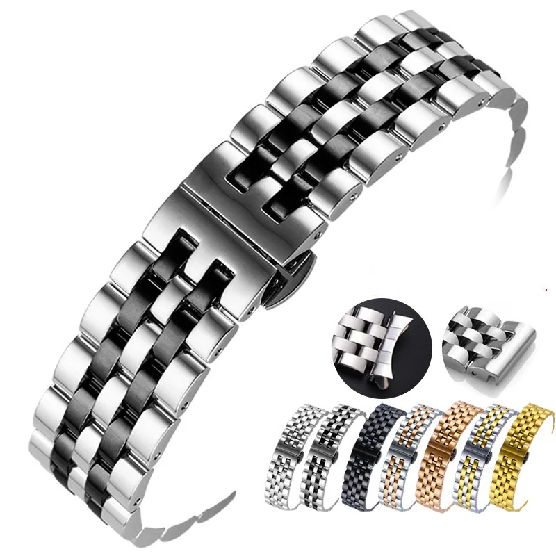 

Universal Five Bead Stainless Steel Strap With Curved Mouth Watch Strap 16 18 19 20 21 22 24 26mm