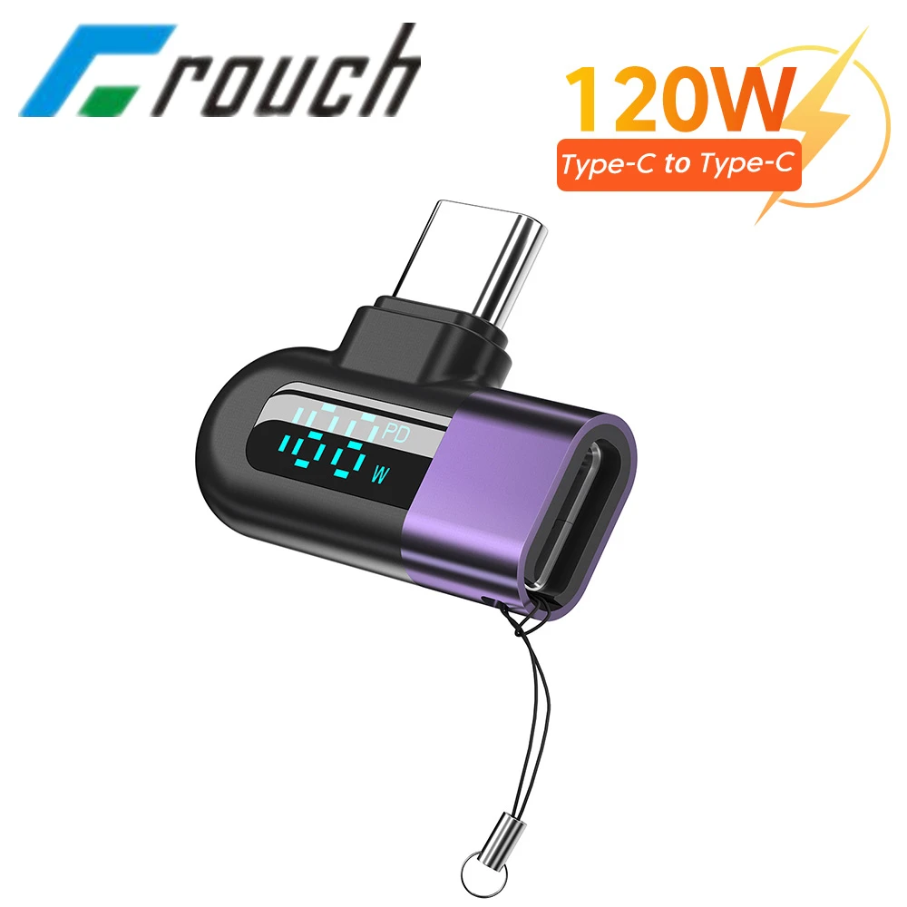 120W Elbow 90 Degree OTG Type C To Type C Adapter Digital Display 6A Fast Charge Data Transfer USB C To C Connector With Lanyard