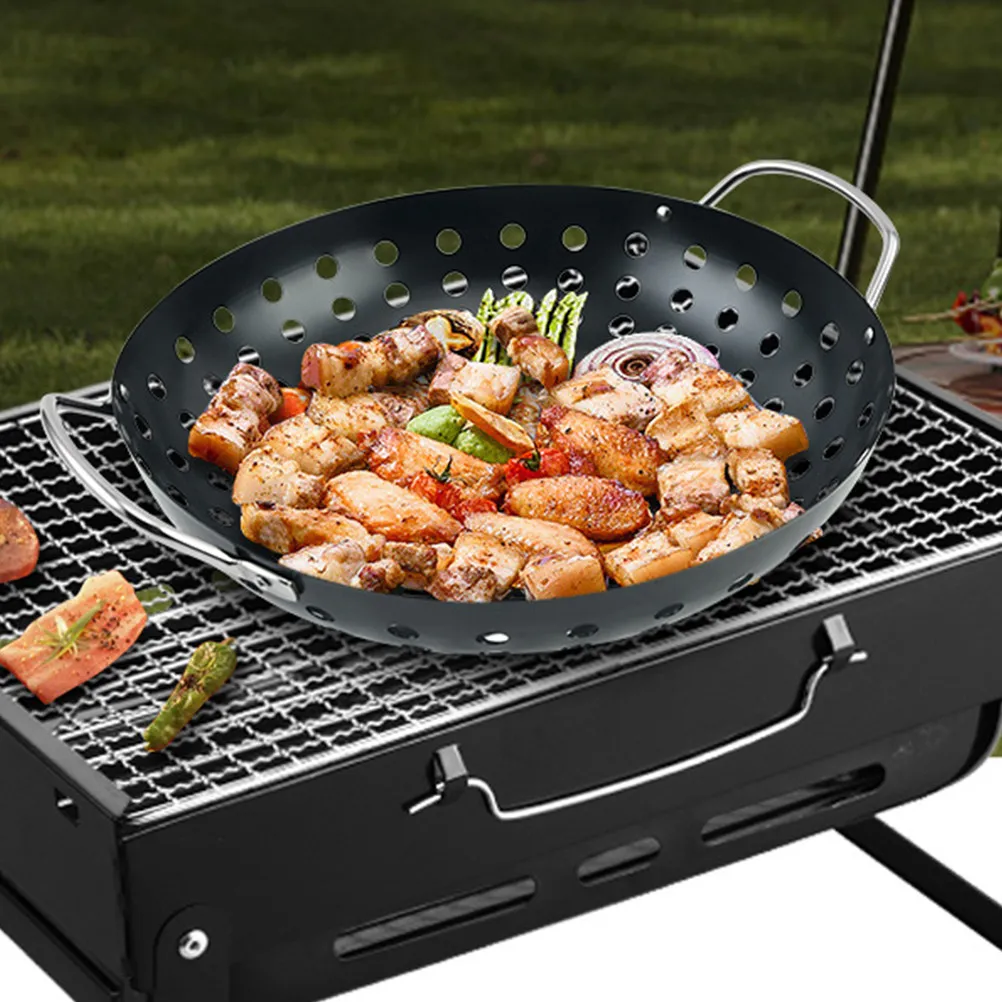 

Nonstick Metal Grill Pan with Holes Heat Resistant Bbq Tray for Household Outdoor Picnic Bbq Supplies Grill Pan