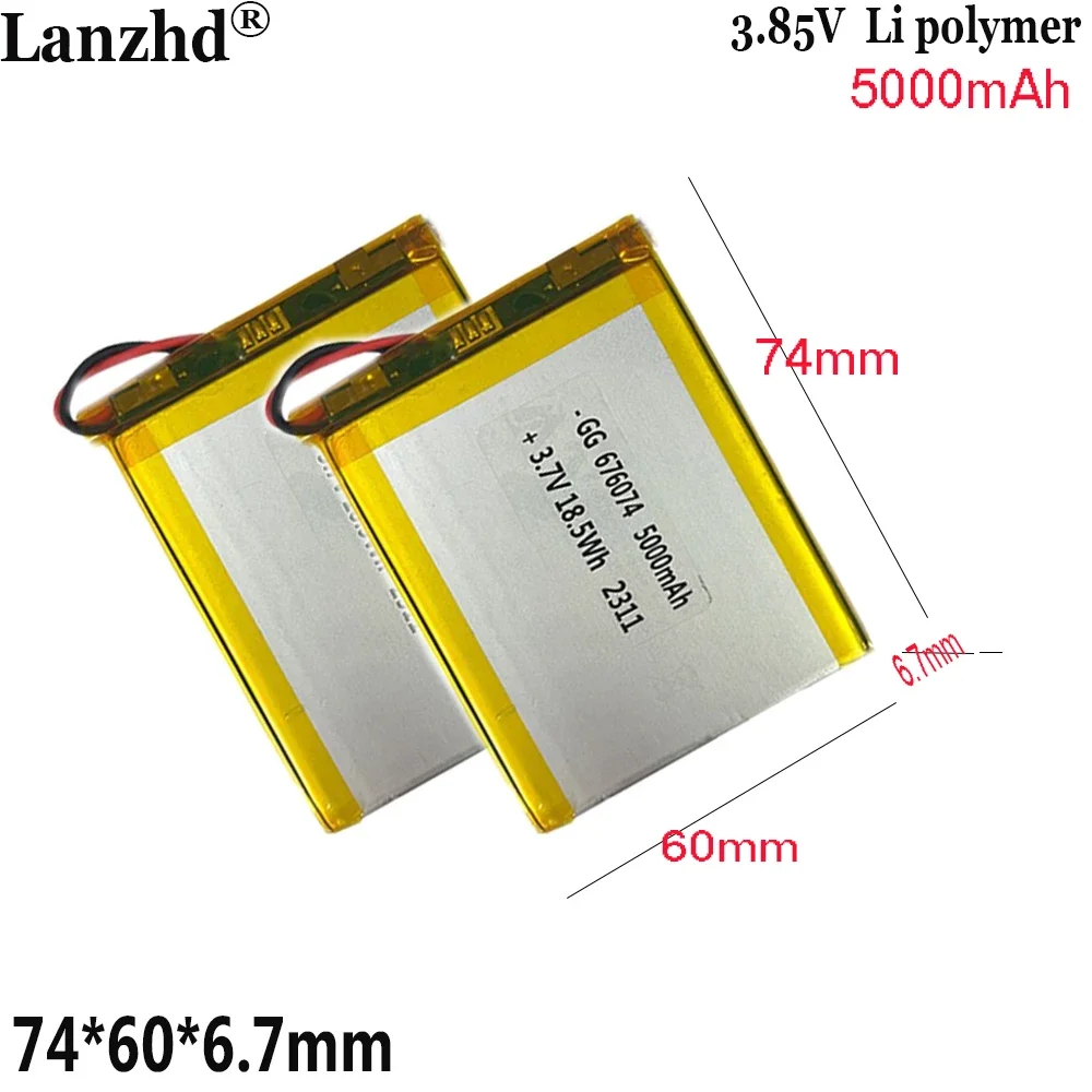 high voltage 3.85V Li Polymer lithium Battery 5000mAh For magnetic back clip mobile power charging bank 676074