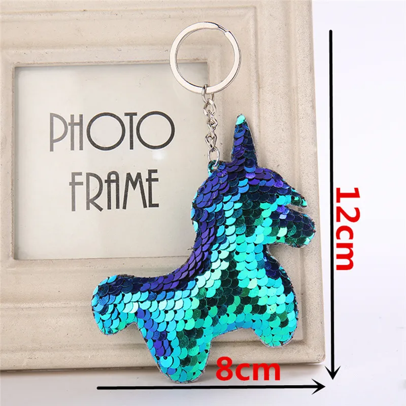 1Pc Cute Shiny  Horn Keychain Mermaid Glitter Sequins Cat Key Chain
