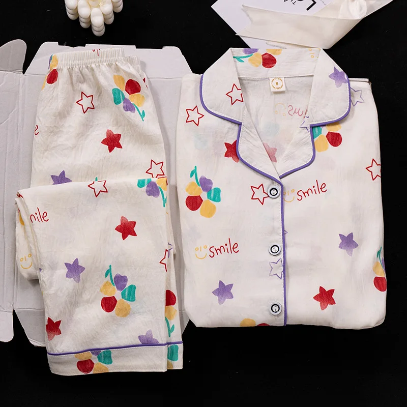 Children's Pajamas Set Tops Pants Spring Autumn Girls Two-piece Set Boys Girls Cloud Long Sleeve Cardigan Cartoon Loungewear Set
