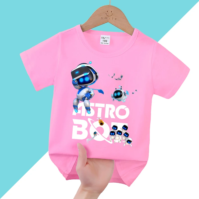 Game Astro Bot T-shirt Kids Short Sleeve Shirts Boys Girls Clothes Fashion Hip Hop Children Clothing Cute Tops Anime Print Tops