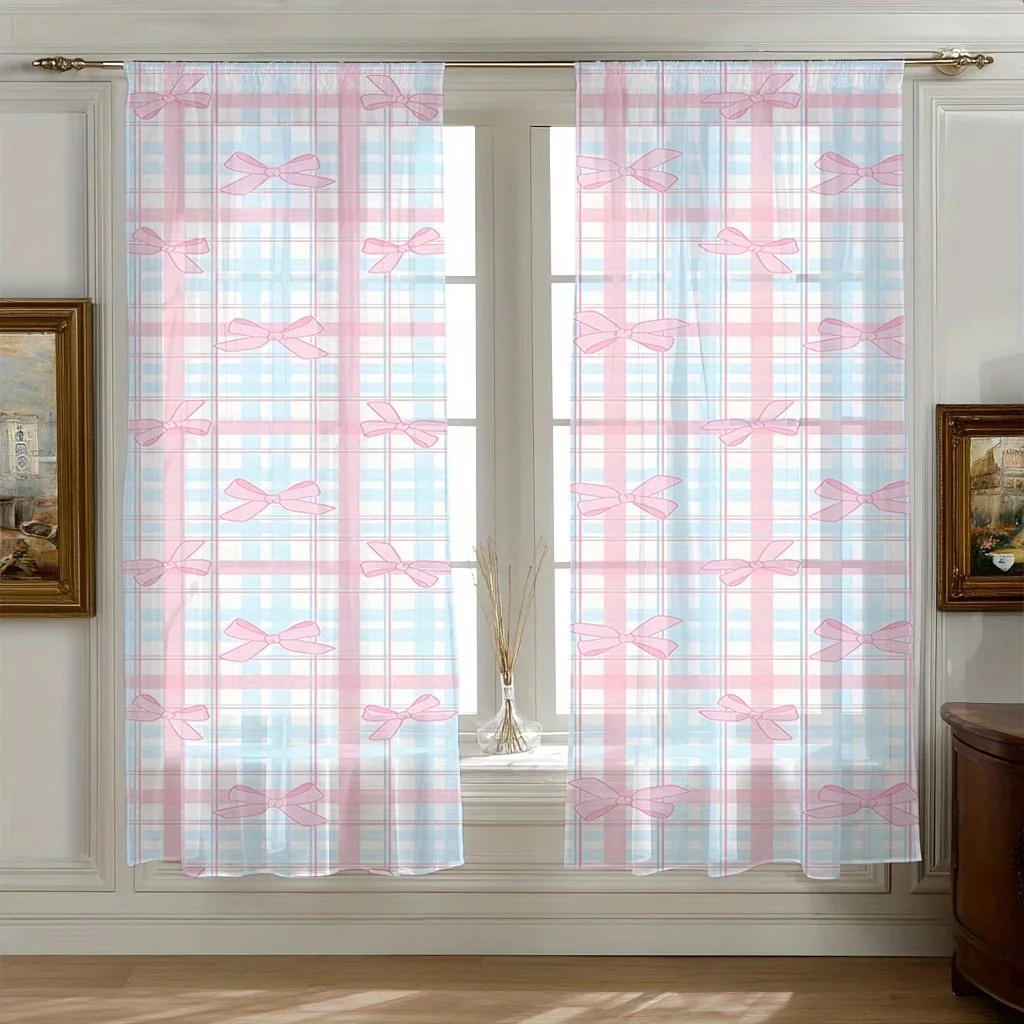 2PCS Digital Printing Sheer Curtain, Ikat Tribal Boho Colorful Pattern, Ethnic Global Textile Inspired Living Room Decor - view 3