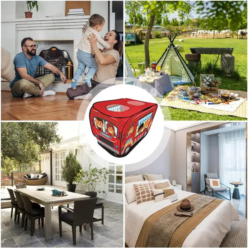

Kids Indoor Tent Funny Foldable Creative Cartoon Playground Playhouse Camping Game School Bus Game For Fun Learning Home School