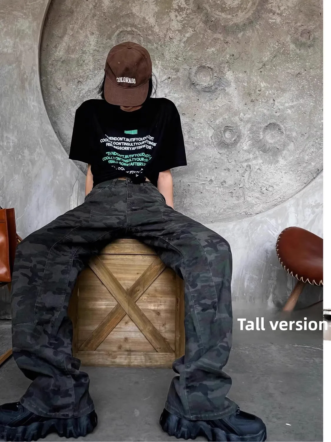 

Trendy Camouflage Jeans Men's Loose Straight Leg Retro American Style Extra Long Jeans for 180 190 Tall Slim Figures