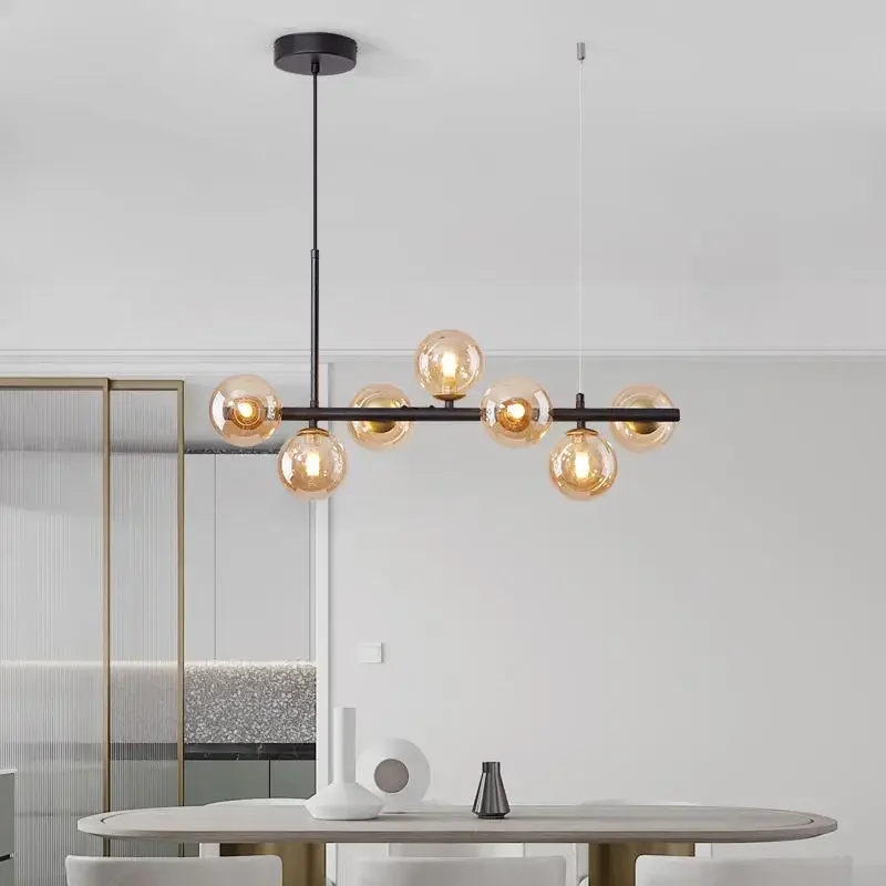 Modern Long Dining Room Chandeliers Glass Ball Lampshade Light Over The Table Kitchen Office Pendant Lamp Home Decor Luminaires