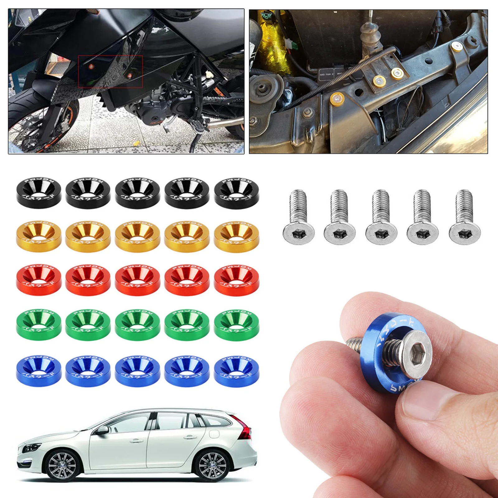 10PCS For Car License Plate M6 Screws Fasteners Fender Washer Bumper Engine Concave Universal Car Styling