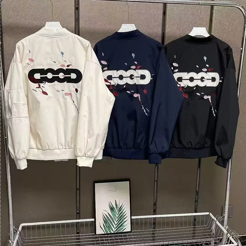 

Spring Autumn Letter Embroidery GOOD American Sle Flight Jaet Outerwear ex Stand Collar Baseball orm Polyester Fiber