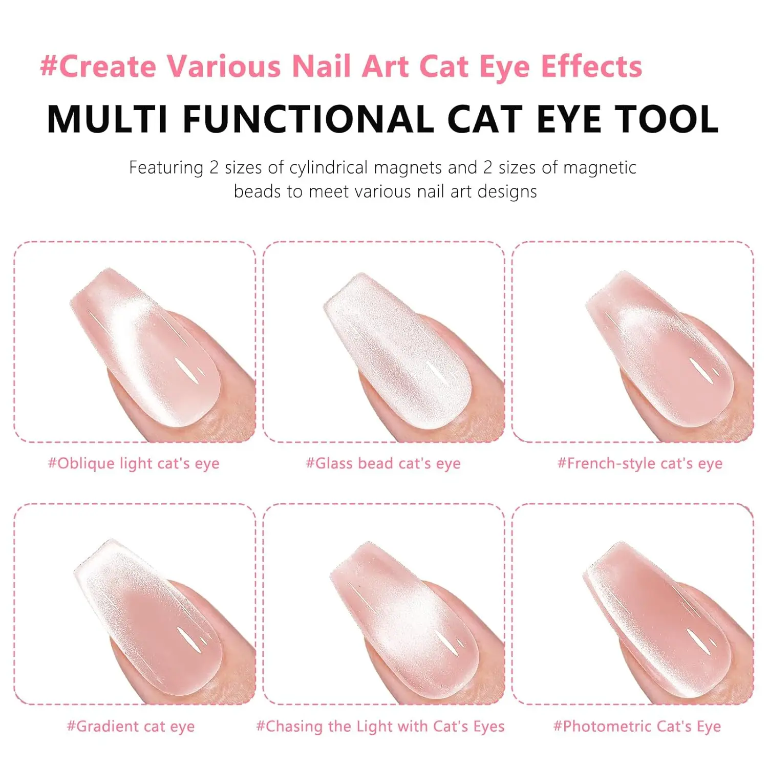 Zestaw do efektu kociego oka: magnetyczna kula, narzędzie z magnetycznym prętem, dwustronny silny magnes, pisak, żelowy lakier do paznokci 3D kocie oko, akcesoria do paznokci.