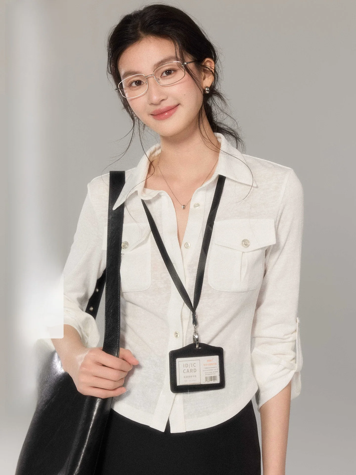 

Ele White Knitted Slim Fit irt Women's Classic Collar Design Comfortable Breathable Cotton Polyester Blend Commute Sle