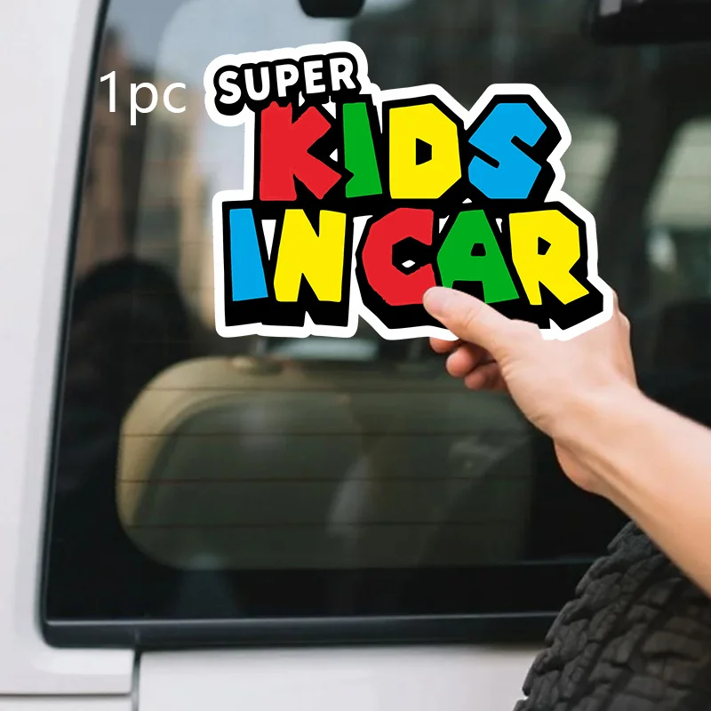 Super Kids In Car Cartoon-Autoaufkleber, 1 Stück, abnehmbarer Vinyl-Aufkleber, rückstandsfrei, leicht abziehbar, Sicherheitsdekoration für Fahrzeug, Bus