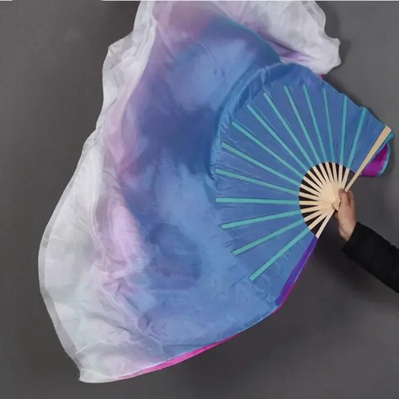

Double Side Different Color Real Silk Fan Veils Pair Chiense Kite Fan Dancer Performance Show Props Big Size Wholesale