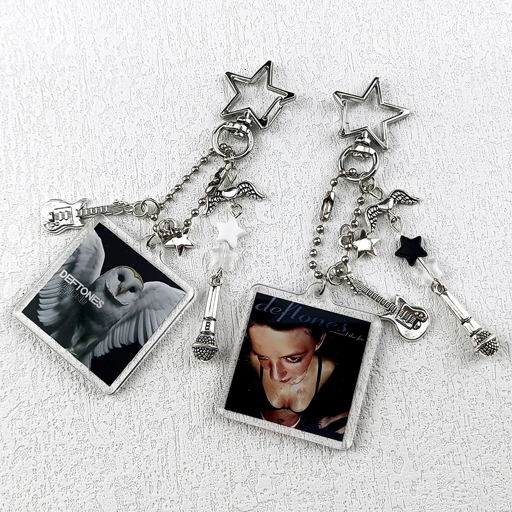 Handmade Deftones Matching Phone Charms Guitar Microphone Pendant Keychains Stars Beaded Backpack Decoration Y2K Jewelry Gifts