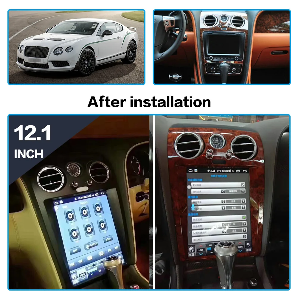 Autoradio Android 13 pour Voiture Bentley Flying Spur Continental de 12.1 à 2004, Lecteur de Limitation, 2012 Pouces, CarPlay BT, Possibilité d'Ajouter 360 Caméras Supplémentaires